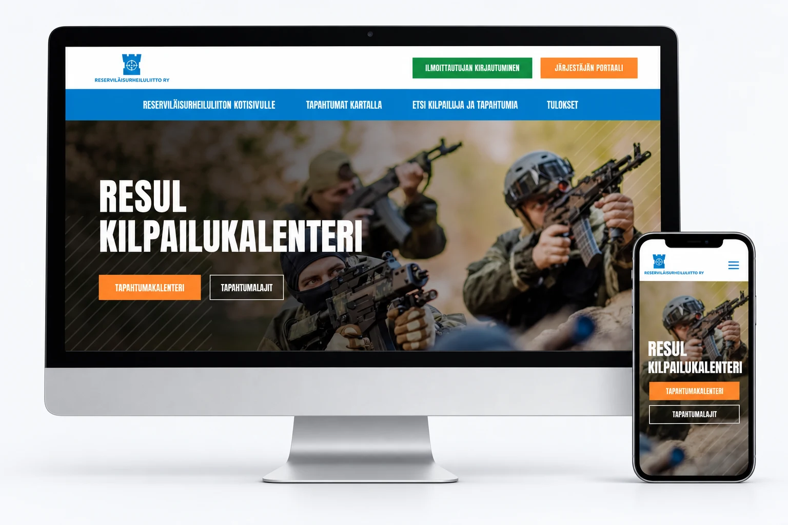 RESUL: verkkopalvelun laitemockup tietokoneella ja puhelimella