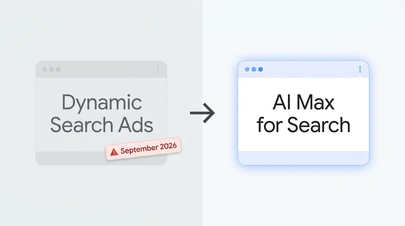 Nuoli Dynamic Search Ads -ruudusta AI Max for Search -ruutuun.