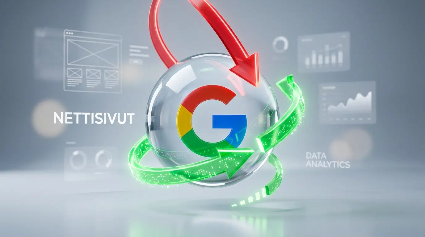 Googlen logoa kiertävät punainen ja vihreä nuoli.