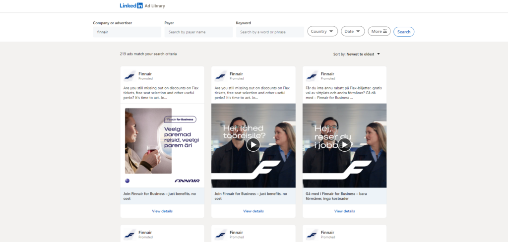 Linkedin Ad Library - Mainoskirjasto. Kilpailijaseuranta Linkedin mainoksista